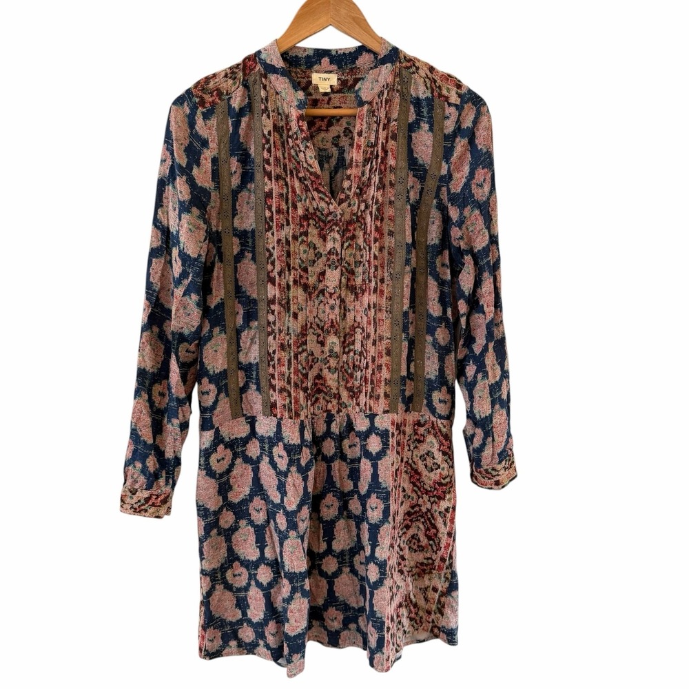 Tiny x Anthropologie Floral Shirt Dress Womens S Multicolor Boho Tunic Festival